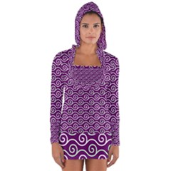 Violet White Pattern Long Sleeve Hooded T-shirt by ytdream