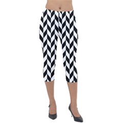 Black And White Pattern Lightweight Velour Capri Leggings  by ytdream