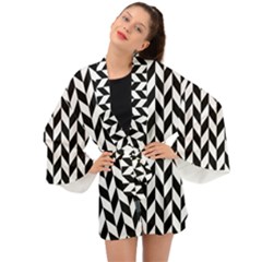 Black And White Pattern Long Sleeve Kimono by ytdream