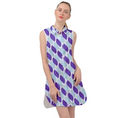 White Blue Pattern Sleeveless Shirt Dress by ytdream