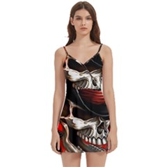 Confederate Flag Usa America United States Csa Civil War Rebel Dixie Military Poster Skull Body Wrap Sleeveless V-neck Mini Dress by Ket1n9