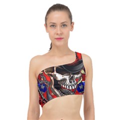 Confederate Flag Usa America United States Csa Civil War Rebel Dixie Military Poster Skull Spliced Up Bikini Top  by Ket1n9
