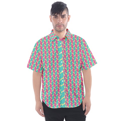 Yellow Blue Pattern Men s Short Sleeve Shirt by ytdream