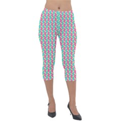 Yellow Blue Pattern Lightweight Velour Capri Leggings  by ytdream