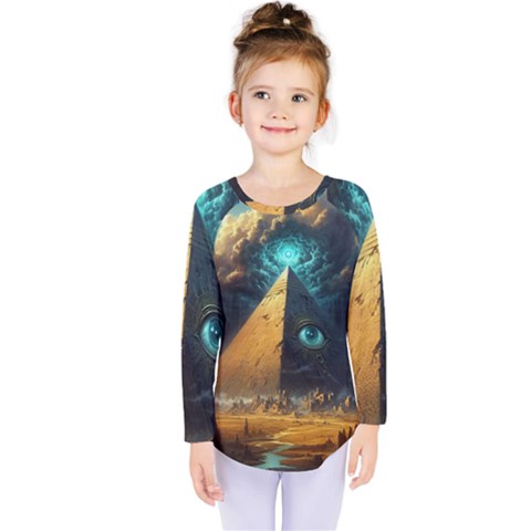 Mystic Blue Pyramid Art Kids  Long Sleeve T-shirt by ExtraAwesomeSauce