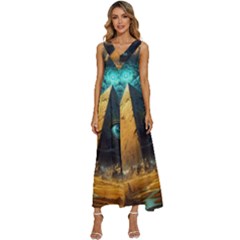 Mystic Blue Pyramid Art V-neck Sleeveless Wide Leg Pants Overalls by ExtraAwesomeSauce