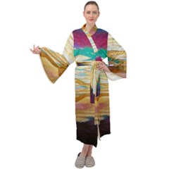 Vibrant Sunset Over Serene Lake Maxi Velvet Kimono by ExtraAwesomeSauce