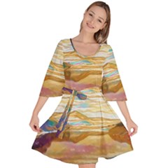 Vibrant Sunset Over Serene Lake Velour Kimono Dress by ExtraAwesomeSauce