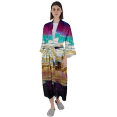 Vibrant Sunset Over Serene Lake Maxi Satin Kimono by ExtraAwesomeSauce