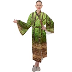 Peaceful Green Forest Walk Maxi Velvet Kimono by ExtraAwesomeSauce