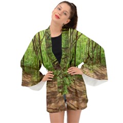 Peaceful Green Forest Walk Long Sleeve Kimono by ExtraAwesomeSauce