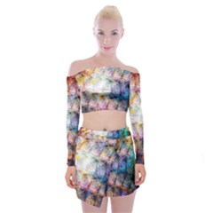Cosmic Owls Pattern Off Shoulder Top With Mini Skirt Set by ExtraAwesomeSauce