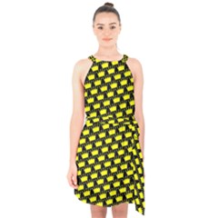 Royalty Inspired Crown Pattern Halter Collar Waist Tie Chiffon Dress by ExtraAwesomeSauce