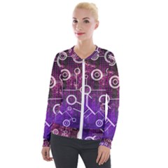 Cosmic Network Geometric Art Velvet Zip Up Jacket by ExtraAwesomeSauce