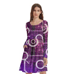 Cosmic Network Geometric Art Long Sleeve Knee Length Skater Dress With Pockets by ExtraAwesomeSauce
