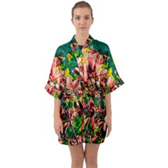 Abstract Floral Artwork Half Sleeve Satin Kimono  by ExtraAwesomeSauce