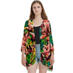 Abstract Floral Artwork Open Front 3/4 Sleeve Batwing Chiffon Cardigan Kimono by ExtraAwesomeSauce