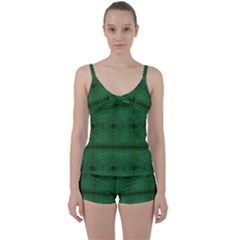 Green Diamond Grid Pattern Tie Front Two Piece Tankini by ExtraAwesomeSauce