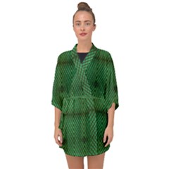 Green Diamond Grid Pattern Half Sleeve Chiffon Kimono by ExtraAwesomeSauce