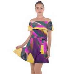 Vibrant Abstract Equine Art Off Shoulder Velour Dress by ExtraAwesomeSauce