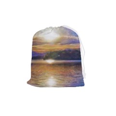 Serene Sunset Over Water Drawstring Pouch (medium) by ExtraAwesomeSauce