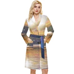 Serene Sunset Over Water Long Sleeve Velvet Robe by ExtraAwesomeSauce
