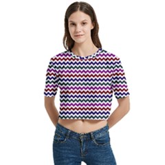 Chevron Pattern Women s Round Neck Short Sleeve Crop Top by ytdream