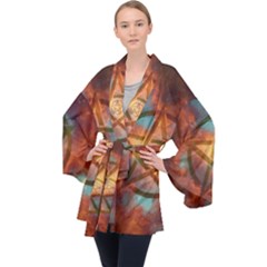 Enchanted Nebula Pentagram Art Long Sleeve Velvet Kimono  by ExtraAwesomeSauce