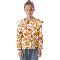 Brown Autumn Leaves Kids  Peter Pan Collar Blouse by kyorashop23
