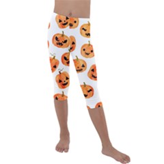 Orange Carved Pumpkins, Adoxali, Halloween Kids  Lightweight Velour Capri Leggings  by kyorashop23