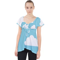 Clouds Blue Pattern Lace Front Dolly Top by ConteMonfrey