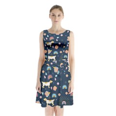 Dogs Sleeveless Waist Tie Chiffon Dress by StyleHavenStore