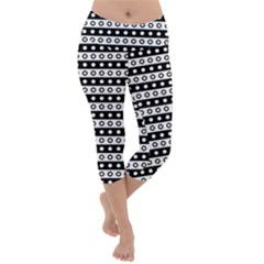 Black And White Circles Pattern Lightweight Velour Capri Yoga Leggings by ytdream