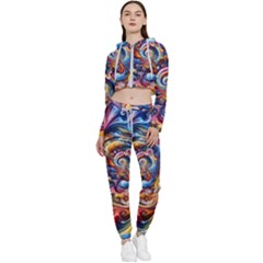 Dynamic Color Vortex Cropped Zip Up Lounge Set by ExtraAwesomeSauce