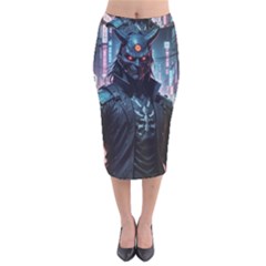 Cyberpunk Demon Samurai Velvet Midi Pencil Skirt by AwesomeSauce