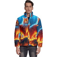 Enchanted Fire Feline Men s Puffer Bubble Jacket Coat by ExtraAwesomeSauce