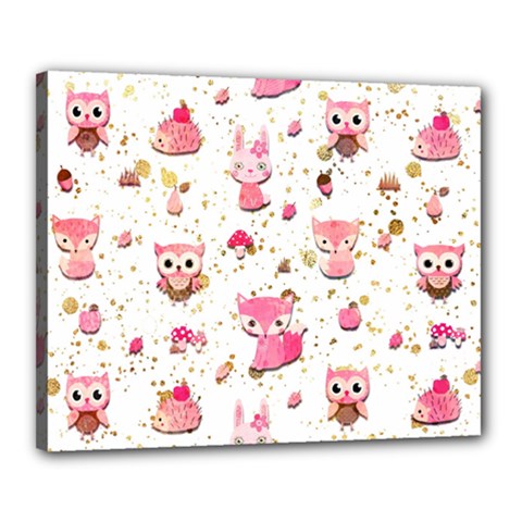 Pink Woodland Animals, Koteto Canvas 20  X 16  (stretched) by kyorashop23