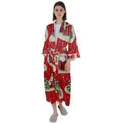 Christmas New Year Seamless Pattern Maxi Satin Kimono by Ket1n9