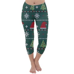 Beautiful Knitted Christmas Pattern Capri Winter Leggings  by Ket1n9