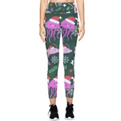 Dinosaur Colorful Funny Christmas Pattern Pocket Leggings  by Ket1n9