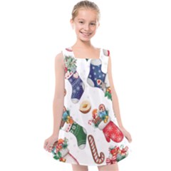 Christmas Socks Gloves Candy Cane Stocking Seamless Kids  Cross Back Dress by Grandong
