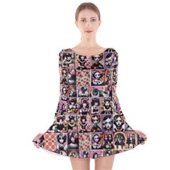 Spanish Gothic Girls Pattern Long Sleeve Velvet Skater Dress by violetheavensky