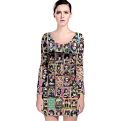 Spanish Gothic Girls Pattern Long Sleeve Velvet Bodycon Dress by violetheavensky