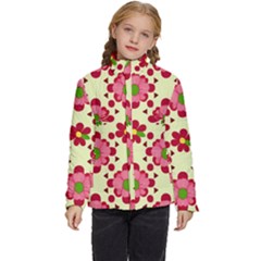 Retro 1960s Flowers Pattern 4 Kids  Puffer Bubble Jacket Coat by violetheavensky
