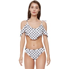 Fly Phot Motif Seamless Black And White Pattern Ruffle Edge Tie Up Bikini Set	 by dflcprintsclothing