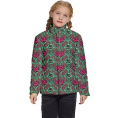 Retro 1880s Flowers Pattern 3 Kids  Puffer Bubble Jacket Coat by violetheavensky