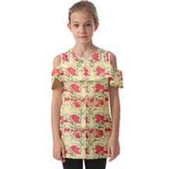 Retro 1880s Flowers Pattern 18 Fold Over Open Sleeve Top by violetheavensky