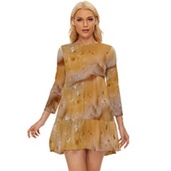 Homemade Flan Extreme Close-up Texture Long Sleeve Babydoll Dress by dflcprintsclothing
