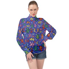Grateful Dead Dancing Bears Pattern High Neck Long Sleeve Chiffon Top by Salmanaz77