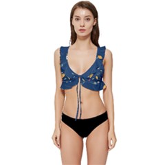 Cute Korean Pattern Low Cut Ruffle Edge Bikini Top
